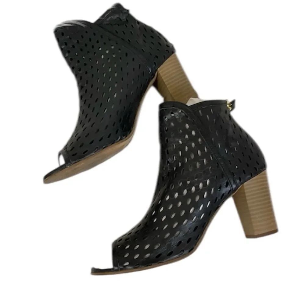 Dune London Whisper Black Leather Laser Cut Detail High Heel Sandals Size 8 M